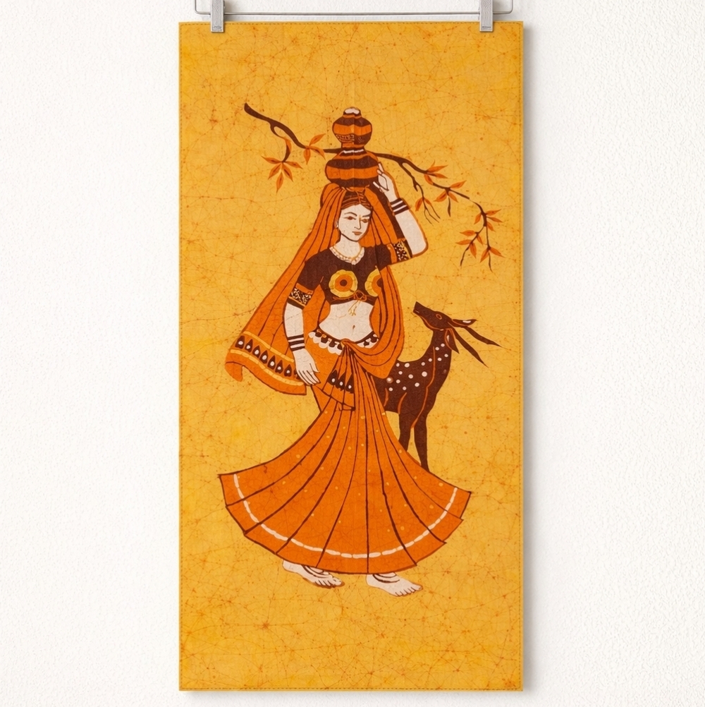 VINTAGE Indian Batik Wall Hanging Textile Bharatanatyam Dancer Art